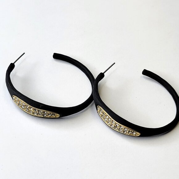 Black Hoop Earrings With crystals - Picture 3 of 9